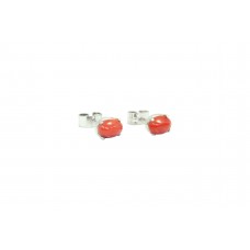 925 Sterling Silver Studs Earring Natural red coral oval cabochon Stones